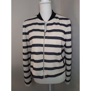 Emma & Olivia preppy navy and ivory striped zip-up
